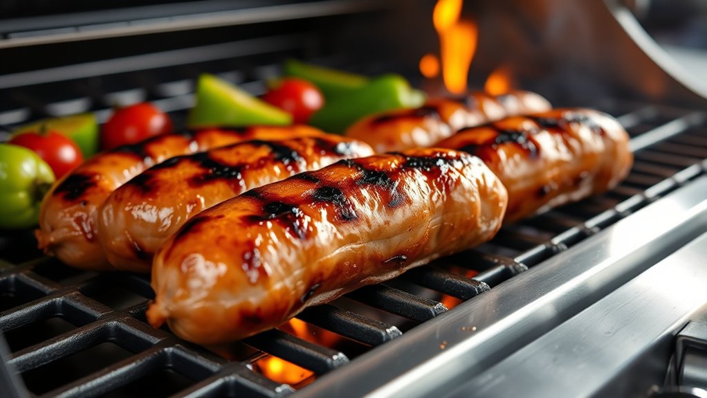 grill sausages evenly thoroughly
