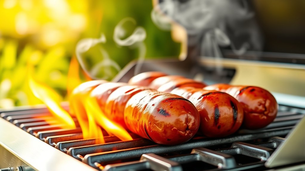 grill sausages evenly thoroughly